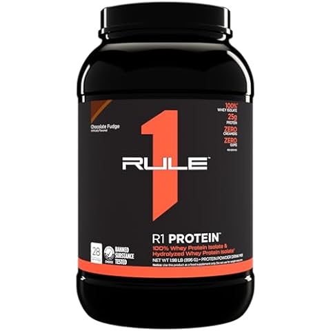 Rule One Proteins R1 Protein - 25g Fast-Acting, Super-Pure 100% Isolate and Hydrolysate Protein Powder with 6g BCAAs (2 Pounds*, Chocolate Fudge) Cover