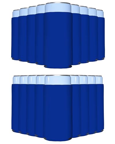 PartyPrints 200 Pack Royal Blue Blank Slim Can Cooler Sleeves | Plain Seltzer Customizable Bulk Coolers for Beer Bottles & 12oz Tall Cans | Skinny Collapsible Drink Insulated Sleeve