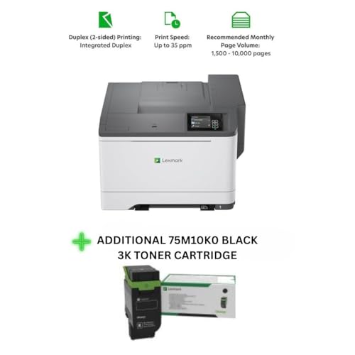 Image of Lexmark CS531dw Color Laser Wireless Printer, Gigabit Ethernet, Single Sheet Multipurpose Feeder and Multiple Media Sizes Supported (50M0020) Bundle with 75M10K0 Black 3K Yield Toner Cartridge