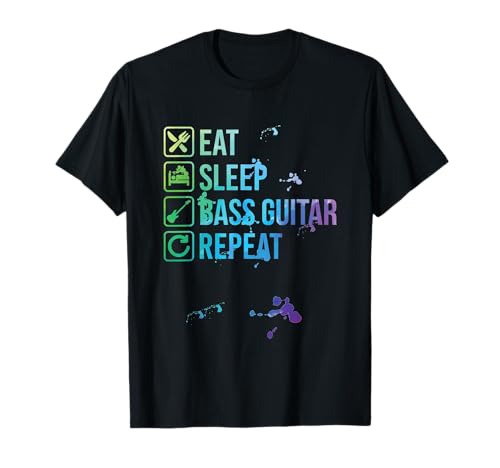 Bass Guitar Eat Sleep Repeat Watercolor Gift Camiseta