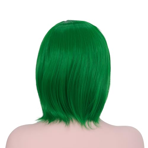 Image of Rose bud Forest Green Bob Wig with Fringe 12 Inch Short Straight Costume Wigs for Women Cosplay Party Halloween