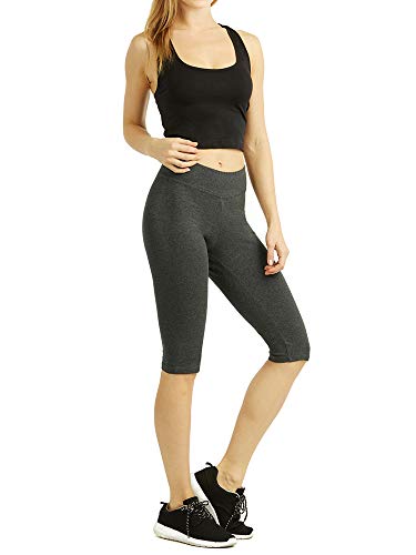 The Lovely Women & Plus Soft Cotton Active Stretch Outseam Workout Shorts with Wide Wastband (2PK-Charcoal/H Grey (21