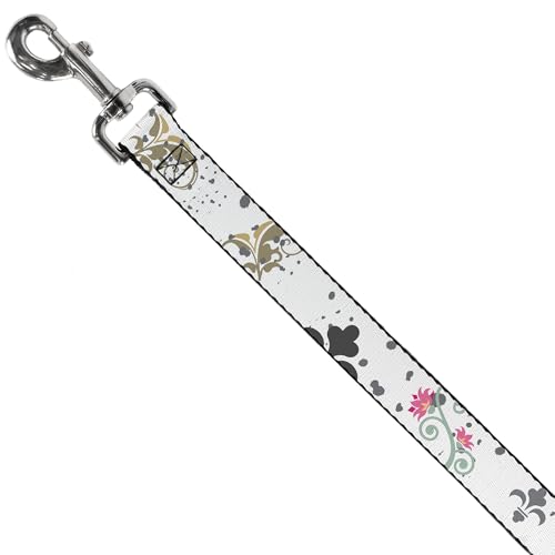 Laisse pour chien solide Buckle Down Fleur Splatter Gris et Blanc premium - 3