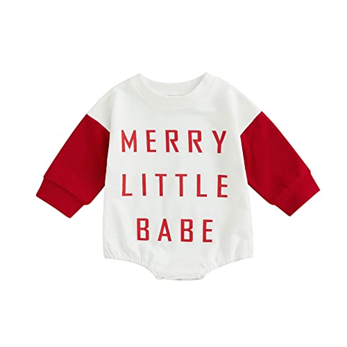 Image of Bingqiling Baby Girls Boys Christmas Sweatshirt Romper Unisex Newborn Infant Jumpsuits Letter Print Crewneck Long Sleeve Fall Onesie (Red, 0-3 Months)