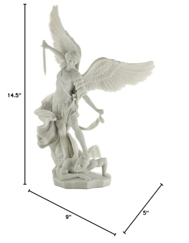 Estatua Arcángel San Miguel de resina con acabado mármol blanco 14.5 pulg miniatura 2