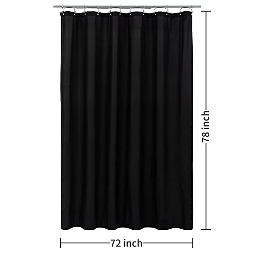Image of ALYVIA SPRING 72x78 Long Waterproof Fabric Shower Curtain or Liner Black | 3 Magnets, Soft Cloth & Hotel Quality, Machine Washable, Light-Weight, Long Size
