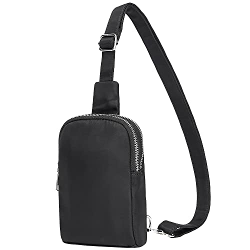 INICAT Small Crossbody Sling Bags for Women Vegan Leather Cell Phone Purse Fanny Packs for Women Men(Nylon-Black)