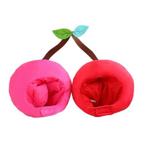 kowaku Chapeau à Double Tête Cerise en Peluche, Couvre-Chef Cerises Doux et Confortable, Accessoire pour Cosplay, Fête et Déguisement, Idéal pour Anniversaire, Carnaval et Événements Drôles