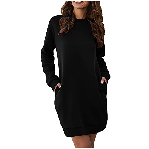 Zeiayuas Sweatkleid Damen Langarm Lässiges Hoodie Kleid ohne Kapuze, Große Größen Einfarbig Sportkleid Weich und Bequem Freizeitkleid für...