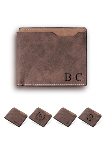 Zysta Personalized Wallet for Men Custom Leather Wallets with Engraved Name & Initial Ideal Gift for Husband Dad Birthday Anniversaries Father's Day Gifts