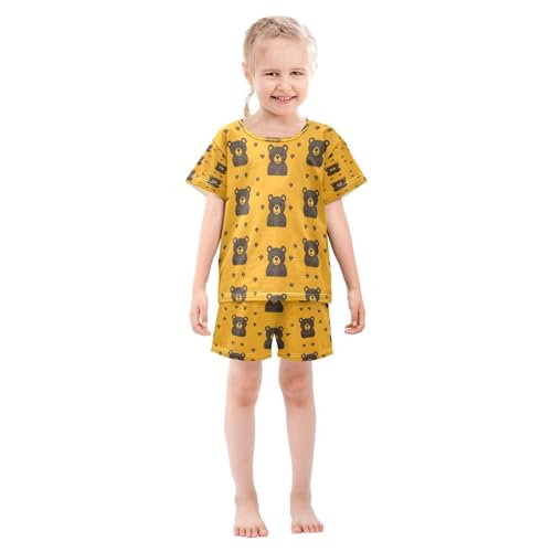 senya Short Sleeve Pajamas Sets Summer Cotton Sleepwear Bear Yellow Background3