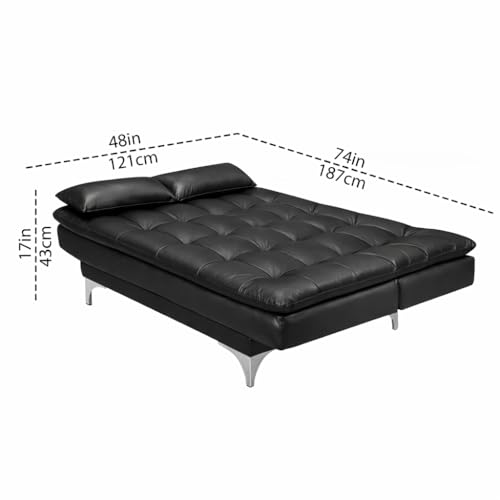 Image of Casaliving Danny 3 Seater Sofa Cum Bed Leatherette Fabric (Black) with Two Cushions Perfect for |Home Living |Office Room and Guest Room Premium Sofa