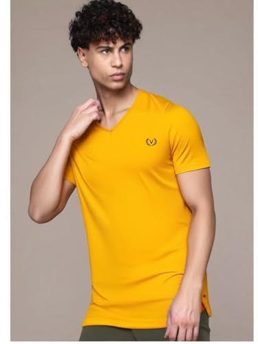 Image of Mack Jonney Regular Solid Cotton Blend V Neck T Shirt for Men