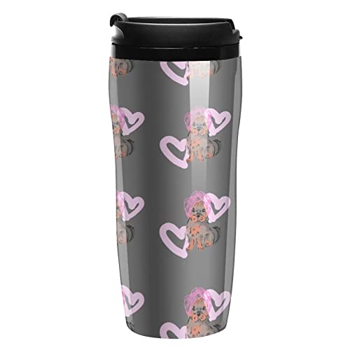 Yorkshire Terrier Puppy con una toalla rosada Corazones Vaso de viaje Taza de café de plástico con tapa, doble pared…