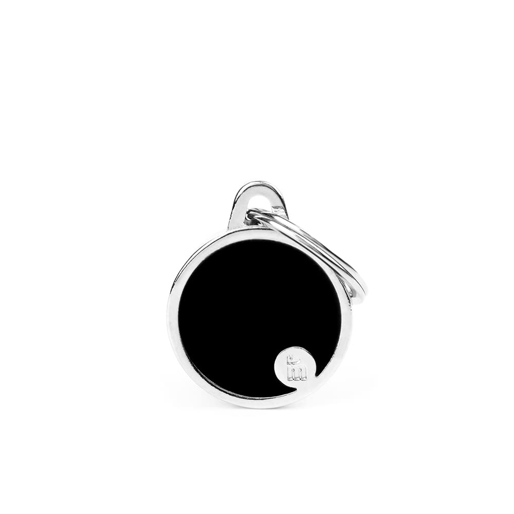 My Family Personalized Dog ID Tag Made in Italy - Small Black Circle - Free Engraved Dog Name Tag - Hand Enameled Metal - Basic Handmade Collection