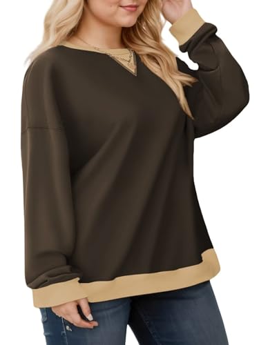 Womens-Plus-Size-Sweatshirts Casual Oversized Pullover Tops Crewneck Long Sleeve Color Block Tunic Outfits - Image 3