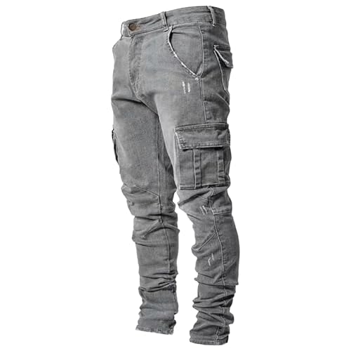 Men's Fashion All Match Hip Hop Tapered Slim Denim Ripped Motorcycle Biker Jeans Ripped Punk Goth Zipper Jeans