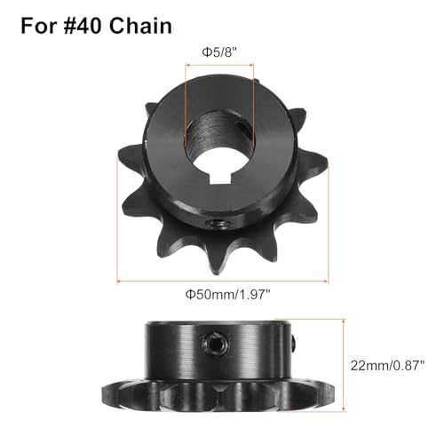 Image of uxcell #40 Chain Roller Sprocket B Type, 5 /8 inch Bore 11 Tooth Single Strand Chain Sprocket, Carbon Steel, Keyway with Set Screws