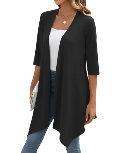 KUOTAI Womens Open Front Cardigan Casual Loose 3/4 Sleeve Lightweight Soft Drape Cardigans Sweaters Duster3