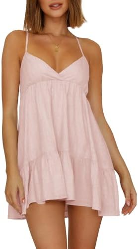 Womens V Neck Crisscross Backless Dresses Tie Back Sleeveless Ruf...