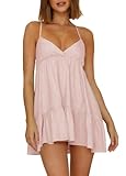 PiePieBuy Womens V Neck Crisscross Backless Dresses Tie Back Sleeveless Ruffle Hem Flowy Swing A-Line Vintage Summer Mini Dress Pink