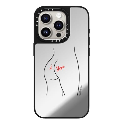 CASETiFY Magsafe �Ή��~���[ iPhone 15 Pro �P�[�X [���ː� / 1.5m����̗����������N���A / Magsafe �ɑΉ�] - I Love You - �V���o�[ (�u���b�N�o���p�[)