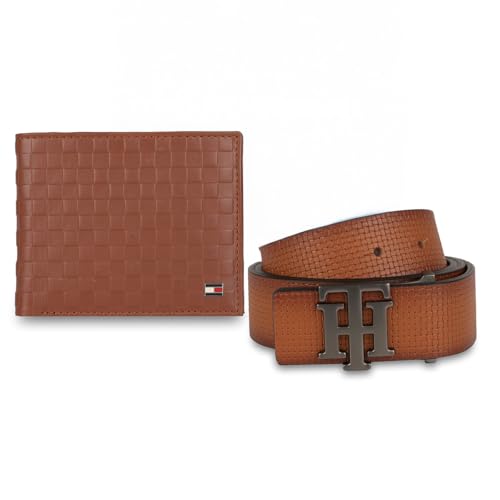 Image of Tommy Hilfiger Binnions Leather Belt + Wallet Gift Set for Men - Tan /Tan