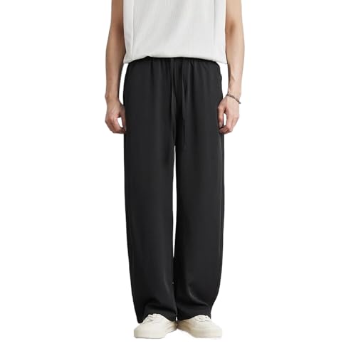 Summer Men's Casual Pants Straight Loose Sports Ice Silk Trousers Men Wide-Leg Pants