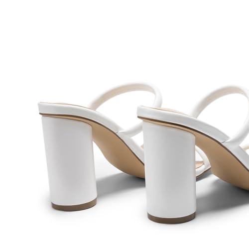 DREAM PAIRS DREAM PAIRS Women's Square Open Toe Block Heels Two Strap Slip On High Heeled Slides Sandals,Size 8.5,White
