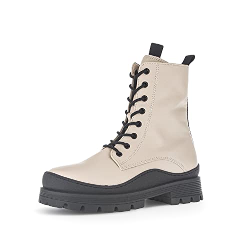 Gabor Damen Combat Boots, Frauen Stiefeletten,Wechselfußbett,Moderate Mehrweite (G),Kurzstiefel,beige/schw.(Micro),40 EU / 6.5 UK