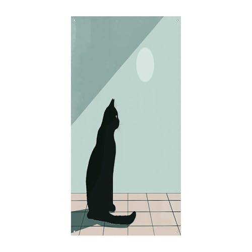 Bannière décorative porte entrée chat noir - Grande toile de fond contre murs nus