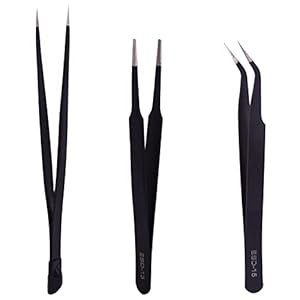 3 Stück Pinzetten Set, Antistatische Pinzetten Nail Art Pinzette Edelstahl Augenbrauenzupfer Pinzette Hochwertige Pinzette Modellbau für Wimpernverlängerung, Schmuckherstellung, Elektronik