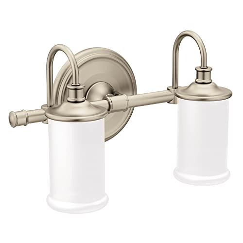 Best Quality 🔥 Moen YB6462BN Belfield 2 Dual-Mount Bath Bathroom Vanity Light Fixture with Frosted Glass, 2-Globe, Brushed Nickel