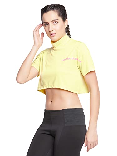 Image of Clovia Women's Comfort-Fit Active Crop Top - Yellow