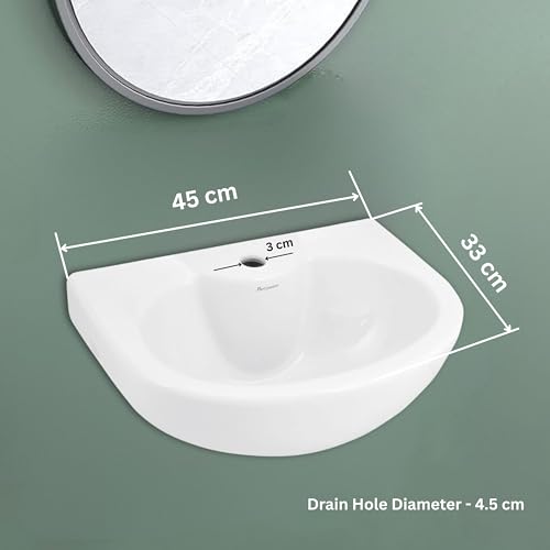 Image of PARRYWARE TAPTI Series Wall Mounted WASH Basin (White) with Faucet Hole | 450x330x210mm, Semi Circle | Ceramic Basin /Sink for Bathroom, Living Room | NOT Table /Counter Top | C04901C
