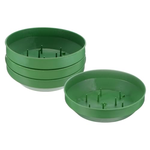 M METERXITY 4-Pack Floral Centerpiece Trays, 5.51 Inch Plastic Bowl Flower Arrangement Base for Table/Party/Wedding Decor, Round Flower Foam Holder Box [Green]
