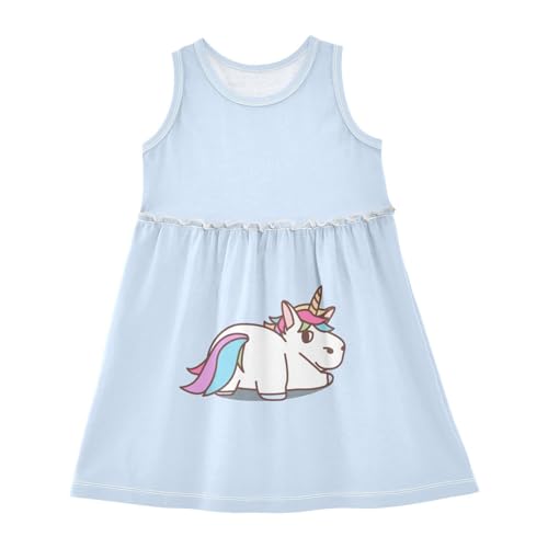 Girl Sleeveless Dress Summer Tank Play Dress Outfit Cute Unicorn Butt Cartoon Blue 2T-8T