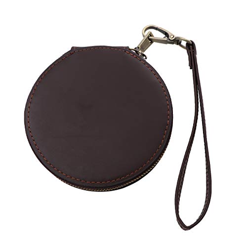 Unomor Women Small Wallet, Mini Leather Wallet Vintage Coin Purse Round Ladies Zipper Pocket Money Storage Bag with Handle Money Holder Organizer Zipper (Coffee)