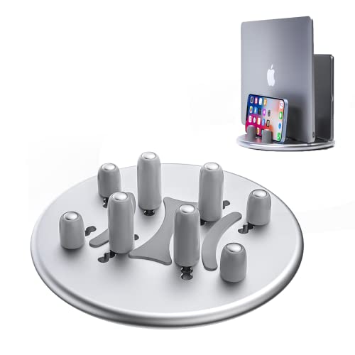 Vertical-Laptop-Stand-for-Desks3-Slot-Vertical-Laptop-Holder-with-Adjustable-Dock-MacBook-Pro-Stand-with-Phone-Holders-Fits-for-MacBookSurface-Dell-Chromebook-and-Gaming-LaptopsSilver