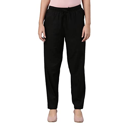 Image of GO COLORS Women Solid Mid Rise Relaxed Fit Viscose Casual Pants