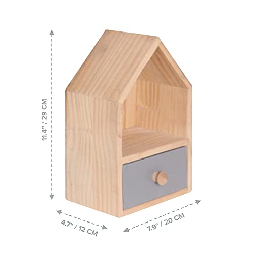 House Shaped Display Shelf With 1 Drawer - Wood Dresser Floating Shelf - Kids Bedroom Furniture - Desk Decor Book Shelf - Nursery Decor - Cute Storage Shelves For Bedroom - 1 Tier 7.9X1.8X11.4 In #TOP1