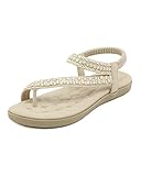Women's Rhinestones Sandals Summer Bohemia Ankle T-Strap Casual Flat Sandals Elastic Comfort Shoes f