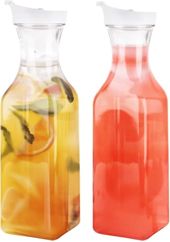 1.5L / 50 Oz Plastic Water Pitcher,Clear Beverage Carafe with Flip Top Lid,Re-usable Mimosa Bar Supplies,for Water, Iced Tea, Lemonade, Juice, Beverage, Milk, Cold Brew (2-Pack)