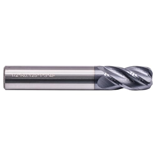 Image of 1 /2 inch 4 Flute Solid Carbide End Mill, 0.125 inch Corner Radius, AlTiN Coated | 30 Degree Helix, 1 /2 inch Cutting Diameter, 1 /2 inch Shank Diameter, 1 inch Length of Cut, 3 inch Overall Length