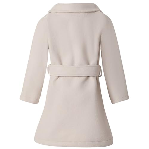 Girls Dress Coat Notched Lapel Wool Blend Long Winter Coat Faux Fur Jacket Toddler Trench Coat Girls Peacoat with Belt3