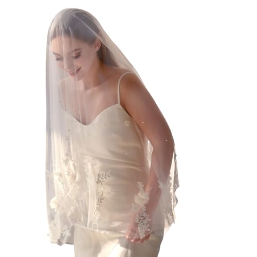 Velo de novia de encaje blanco transpirable y tocado de boda
