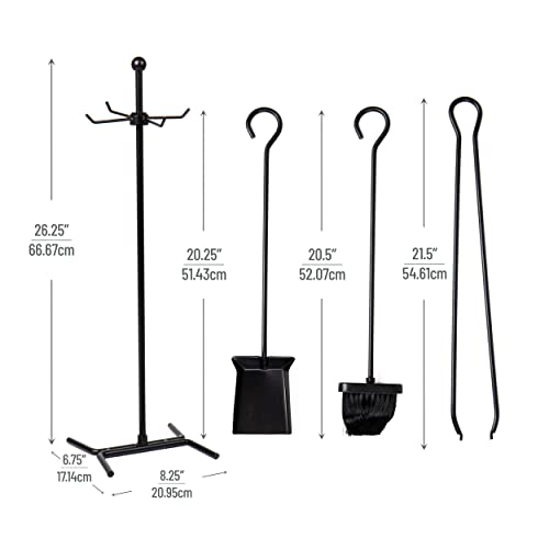 Mind Reader Hearth Collection, 4-Piece Fireplace Set With Stand, Includes Brush, Shovel/Scoop, Poker, And Tongs, Durable Steel, Silver #TOP2