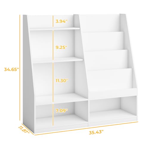 Image of Tatub 4 Tier Kids Wooden Bookshelf and Toy Storage, Children Toy Organizer with Upgraded Book Shelves, Toddler BookRack Baby Bookcase with Upgraded Storage for Nursery, Playroom and Classroom, White