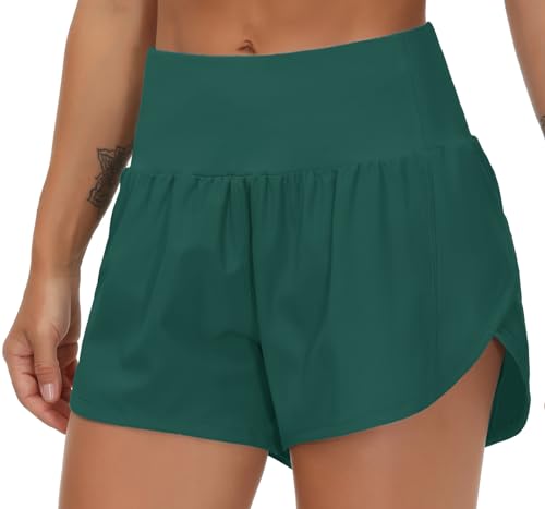 Image of THE GYM PEOPLE Womens High Waisted Running Shorts Quick Dry Athletic Workout Shorts with Mesh Liner Zipper Pockets
