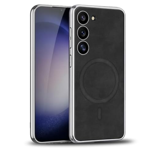 Image of TechTrendz Electroplated Chrome Cover for Samsung Galaxy S25 Soft Edges TPU Mobile Phone Back Case with Leather Magnetic Wireless Charging Case Compatible with Samsung Galaxy S25 (Black)